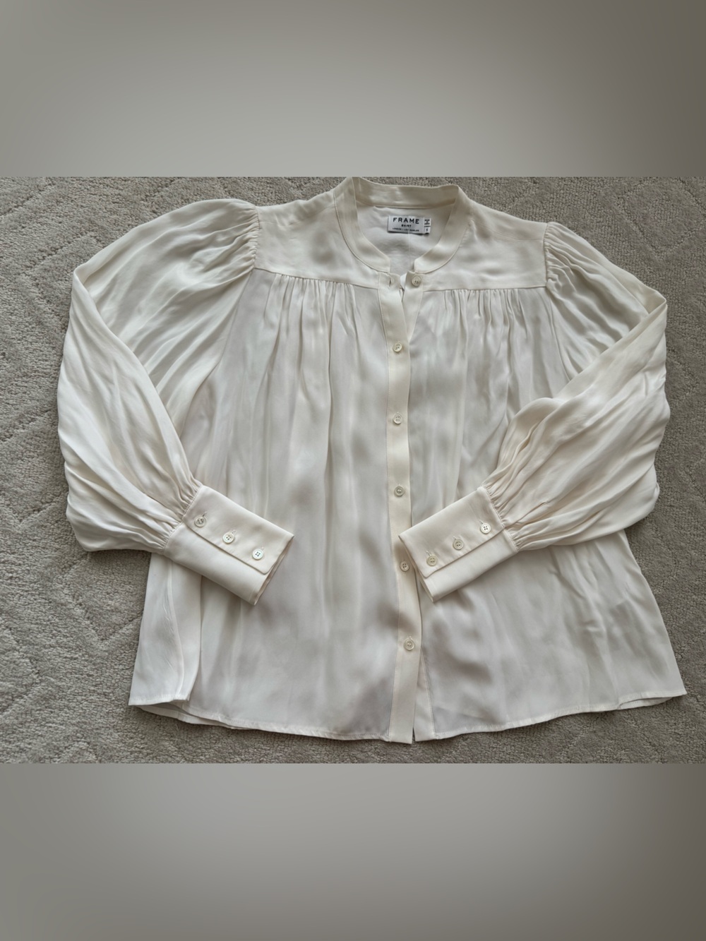 Frame Denim Ivory Pleated Band-Collar Button-Down Chloe Silk Blouse/ S/ NWT - Picture 10 of 14